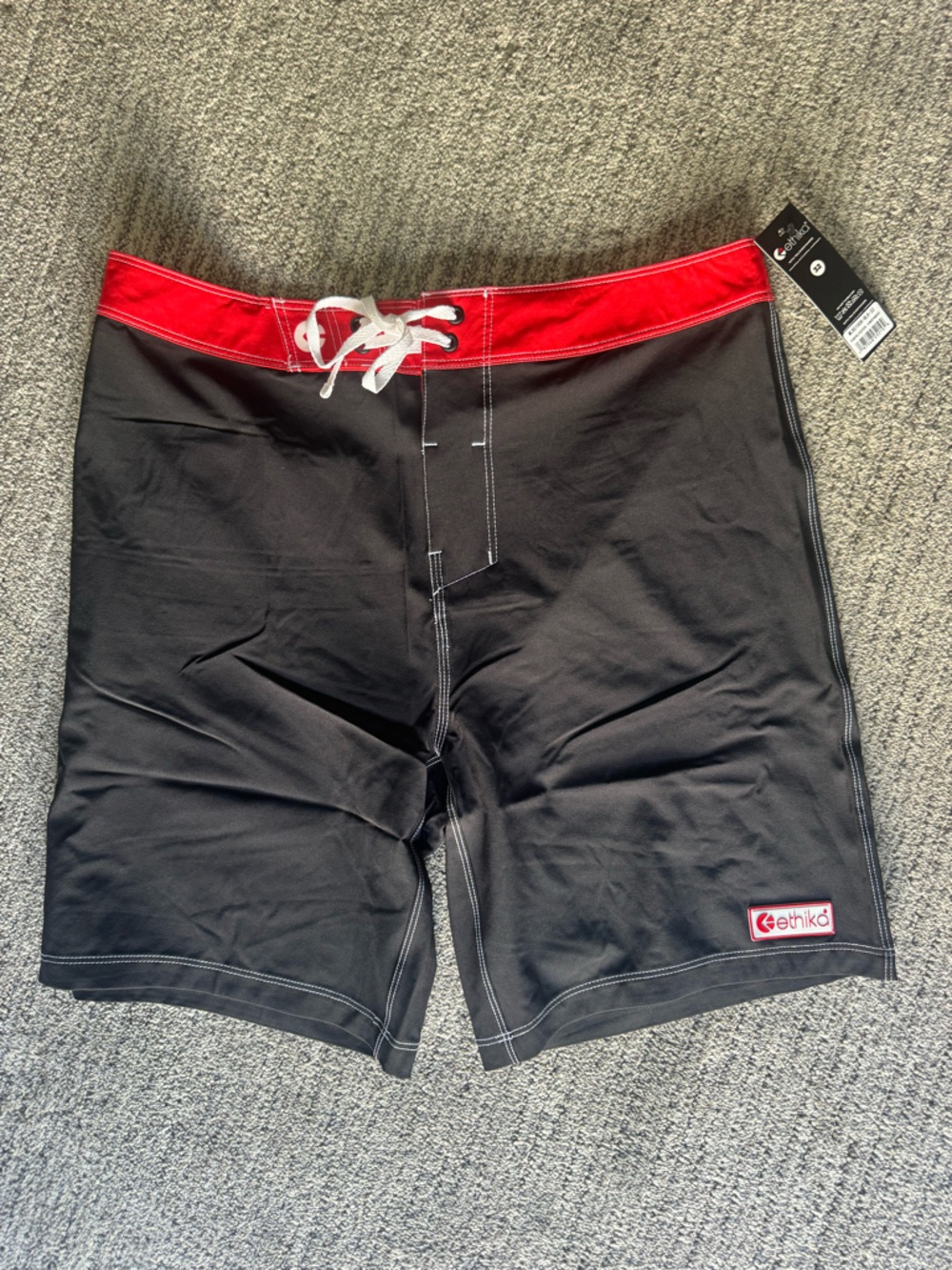 ethika Men’s Black Swim Board Shorts with Red Waistband